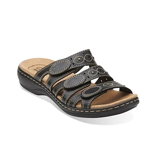 Image of Clarks Women's Leisa Cacti Slide Sandal, Black Leather, 6.5 UK