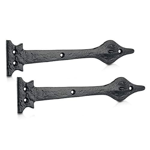 Image of XFORT 263mm Light Duty Black Antique Hinge Front, Spear Head Cast Iron Decorative Hinge Front, Vintage Shed Door Hinge, Ornamental Tee Hinges, Rustic T Hinges, External Black Door Hinges [1 Pair]