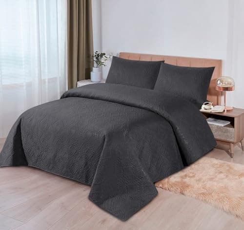Image of Northern Luxe Premium Quality, Quilted Pinsonic Stitching Bedspread/Throw 100% Virgin Polyester Filling, bedding with matching Fitted Sheet Warm and Cosy Throw (Charcoal, King Bedspread)