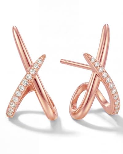 Image of MUMREUES Rose Gold Earrings for Women Trendy 14K Rose Gold Plated Cubic Zirconia Diamond Stud Earrings 925 Sterling Silver Post Minimalist Lightweight Hypoallergenic Simple Jewelry Gift for Her