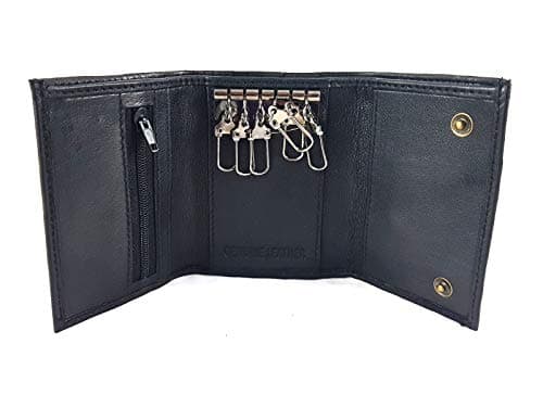 Image of Black Leather Key Case Wallet with Soft Nappa Leather Key Ring