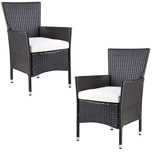 Image of Casaria® Set of 2 Poly Rattan Chairs | Stylish Garden Seating with Plush Cushions | Stackable & Lightweight | Ideal for Patio & Terrace | 160KG Capacity | Brown
