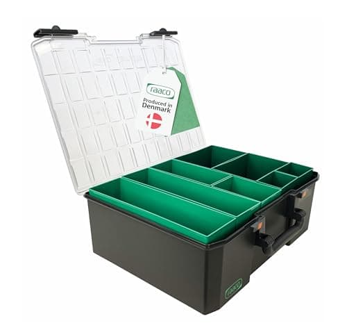 Image of raaco CarryLite 150 5x10-8 Premium Screw Organiser with 8 Compartments | 20 kg Load Capacity | Nut & Bolt Secure Storage | Transparent Lid | Small Parts Deep Toolbox Case Storage | 33 × 41.3 × 14.7 cm