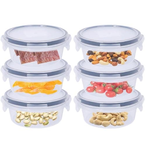 Image of 6 Pack 700ml Round Airtight Food Containers with Lids, Plastic Reusable Snack Pots with Clip Lock, Leak-proof Small Storage Container Set Stackable forfor Yogurt, Fruit, Meal Prep & Ourdoor (700ML*6)