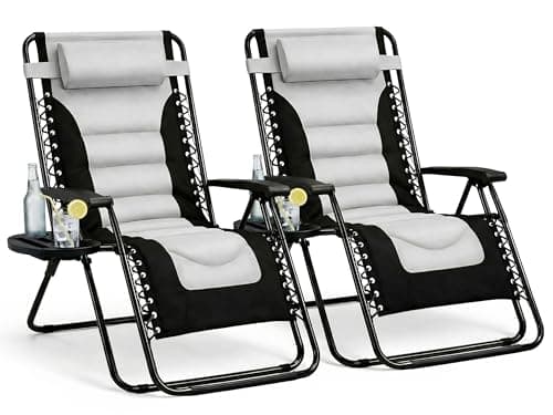 Image of Straame XXL Padded Zero Gravity Chairs Set of 2, Folding Reclining Garden Chairs, Camping Chair Sun Loungers, Lockable 160° Patio Recliners with Adjustable Headrest (Padded, Grey)