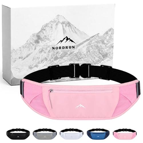 Image of Nordrun® Adjustable & Waterproof Running Belt for Women & Men | Running Waist Pack Fits All Phones | Running Phone Holder | Sports Waist Bag | Running Belt (Pink)