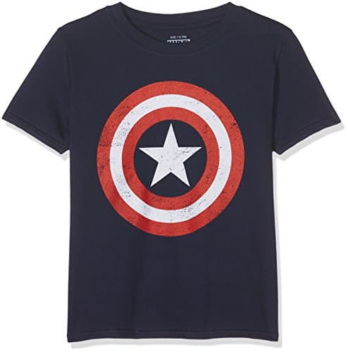 Image of Marvel Boy's Captain America Retro T Shirt, Blue (Navy), 7-8 Years UK