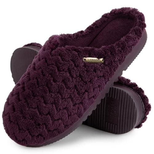 Image of LongBay Women's Flannel Slippers Soft Memory Foam Slip on House Shoes Indoor Outdoor（7-8, Purple）