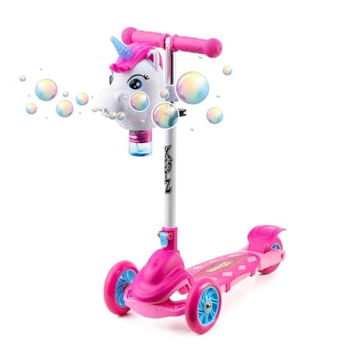 Image of Xootz Bubble Go Unicorn Scooter, 3 Wheel Kids Scooter with Bubble Machine, Adjustable, Foldable Tri Scooter for Toddlers, Balance and Lean to Steer