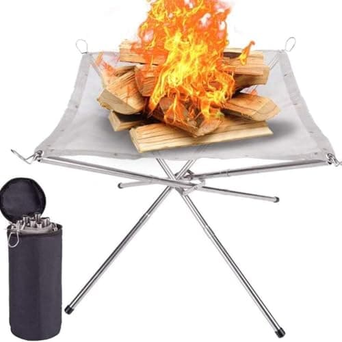 Image of Portable Fire Pit,Folding Camping Fire Pit with Carry Bag Small Size 42cm Stainless Steel Mesh Firepits for Outdoors Garden Picnic Barbecue CampingEssentials & Camping Gifts for Men