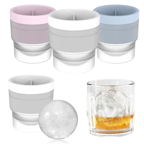 Image of VEGCOO 4Pcs Ice Ball Mould, 6CM(2.4") Large Ice Cube Moulds, Silicone Ice Cube Tray, Ice Ball Maker with Lid for Whiskey, Cocktails and Coffee (White)