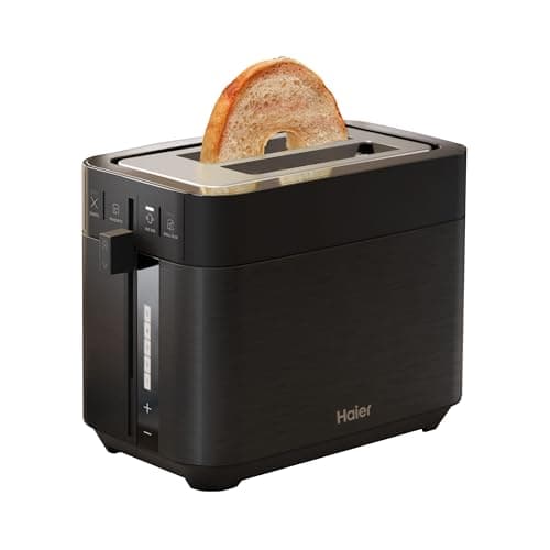 Image of Haier 1150W Digital Toaster 2 Slice, 7 Browning levels with Extra Wide Slots, High Lift, LED Indicator, Removable Crumb Tray, Stainless Steel, hOn App, Black [I-Master Series 5 HTO5A3]