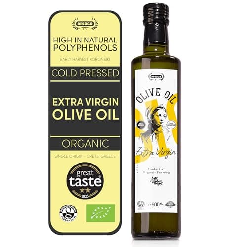 Image of Apsogo Organic Extra Virgin Olive Oil – Greek High Polyphenols EVOO from Crete (500ml) – Cold Pressed, Early Harvest, Premium Quality, Certified Organic