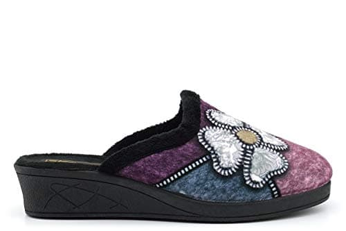 Image of Sleepers Kimberly Womens Mule Slippers with Low Wedge Heel Black/Purple/Blue 6 UK