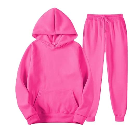 Image of YOSUWOAI Jogging Suit Women's Men's Plain Tracksuit 2-Piece Tracksuit with Hoodie and Sports Trousers Y2K Hip Hop Streetwear Hoodie and Sweatpants Set Loose Fit Sports Suit, Hot Pink, L