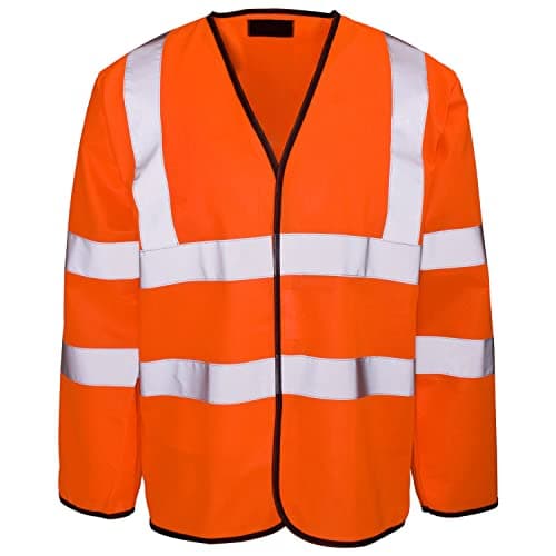 Image of Expert Workwear Hi Vis Viz Long Sleeve Waistcoat Vest Work Hi Viz Mens Jerkin Yellow - Class 3 Protection (XL, Orange)