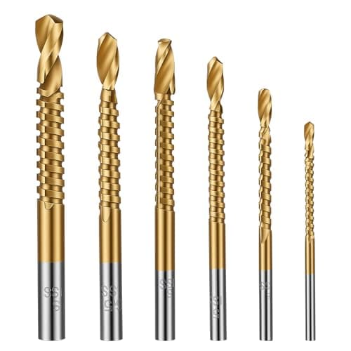 Image of Grevosea 6 Pack Titanium Drill Bit Set, HSS Twist Drill Bits 3/4/5/6/6.5/8mm Serrated Side Cutting Drill Bit for Hard Metal Steel Alloy and Building Engineering Woodworking Tools