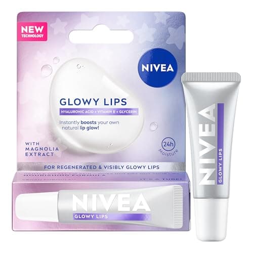 Image of NIVEA Lip Hyaluron Glowy Lips Tube Original (10ml), Lip Balm with Clear Shine and 24H Moisture, Hydrating Lip Care with Hyaluronic Acid and Vitamin E, Long-Lasting Glowy Finish