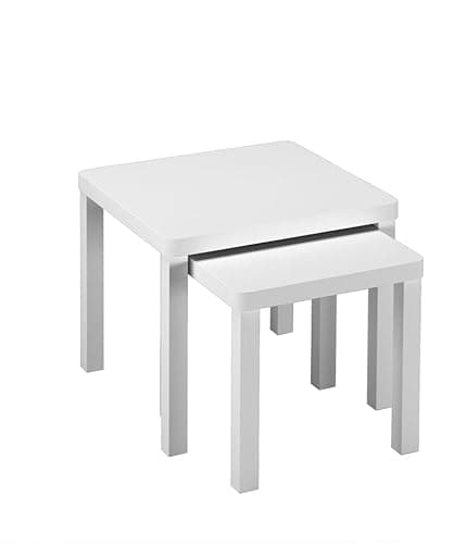 Image of URBNLIVING Set of 2 Square Wooden Nesting Tables, Space-Saving Coffee and Side Tables for Living Room, Bedroom, or Office, Modern Stacking Design, Available in Multiple Finishes