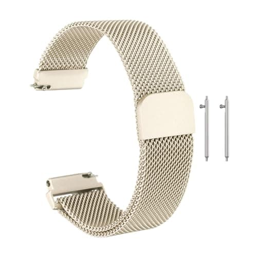 Image of sourcing map Stainless Steel Mesh Watch Band 18mm Quick Release Metal Replacement Watch Strap with Magnetic Buckle for Men Women, Vintage Gold