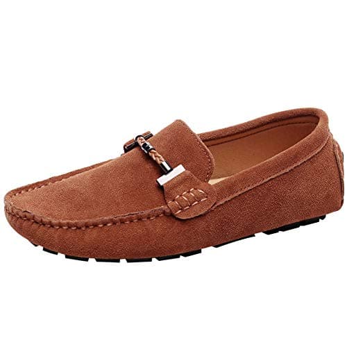 Image of Jamron Mens Elegant Buckle Loafers Comfort Suede Driving Shoes Stylish Moccasin Slippers Tan SN19020 UK8