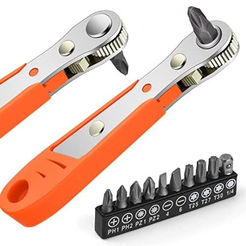 Image of OSDUE Mini Ratchet Wrench, Right Angle Phillips Magnetic Screwdriver for Awkward Spaces, with 1/4 Inch Drive High Torque Offset Reversible Mini Ratcheting Offset Screwdriver