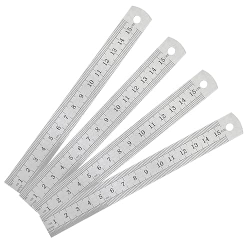 Image of 6 Inch Stainless Steel Ruler Multipack – Set of 4 Small Metal Rulers 15cm with Hanging Hole – Precision Steel Measuring Tools for Office, School – Durable Straight Edge for Engineers, Architects