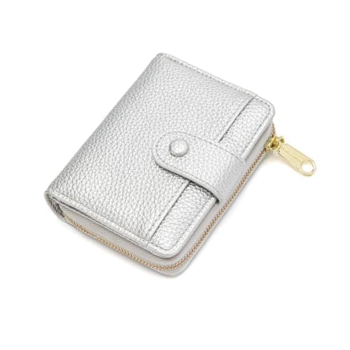 Image of CHAOFANXI Small Purses for Women, Card Holder Ladies Wallets, Bifold Leather Card Wallet Organizer, RFID Blocking Wallet for Women with Zipper Coin Pocket with Multiple Card Slots,Silver