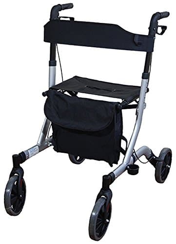 Image of Aidapt Deluxe Grey Folding Light Weight 4 Wheeled Rollator Mobility Aid with Seat, Carry Bag, Lockable Brakes, Walking Stick Holder and Puncture Proof TYRES for Indoor and Outdoor use