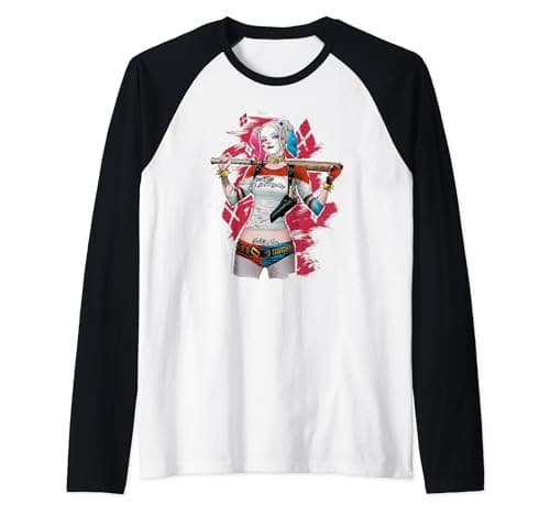 Image of Suicide Squad Harley Quinn Drawn Bat Raglan Baseball Tee
