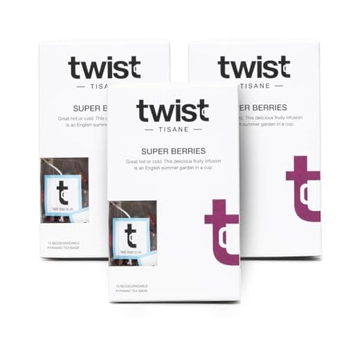 Image of Twist Teas - Super Berries – 45 Plastic-Free Fruit & Hibiscus Teabags | Bright Berry Infusion with Apple, Elderberries, Blackcurrants & Rosehip | Naturally Caffeine-Free - (3 x 15 Pack)