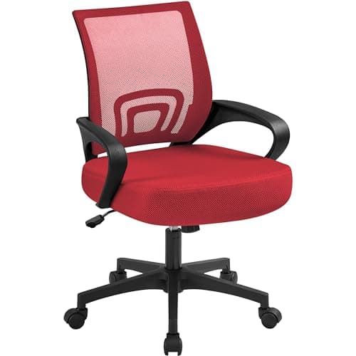 Image of Yaheetech Adjustable Office Chair Executive Work Chair Mid-Back Computer Chair Desk Chair with Back Support Padded Seat Rolling Wheels for Home Office Furniture Red