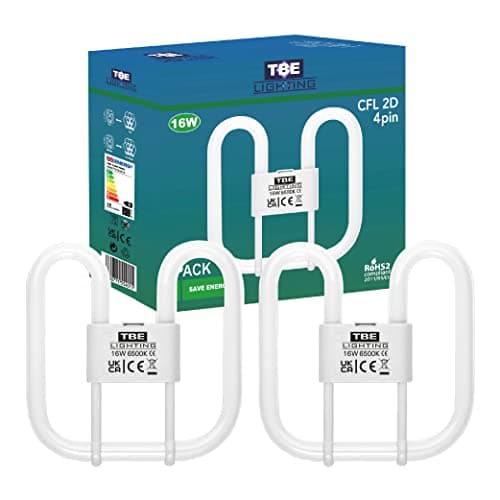 Image of TBE LIGHTING 16w 2D 4-PIN CFL Energy Saving Lamps - DD Fluorescent Bulbs - 4-Pin GR10q Base Fittings - Long Life Lamp, Day Light White 6500K (2PACK)