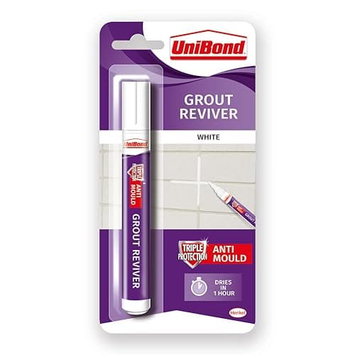 Image of Unibond Grout Reviver Pen, White Grout Pen for Bathroom Grout Joints, Easy to Use Tile Grout Pen, Whitener for Restoring Discoloured & Faded Joints, 1x7ml