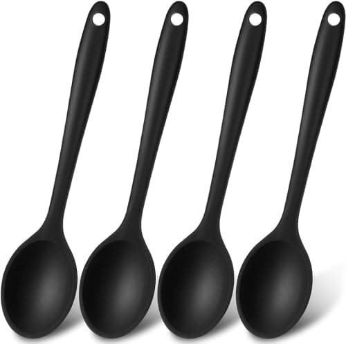 Image of tiokin Pack of 4 Small Silicone Spoons, Non-Stick Kitchen Spoons, Cooking Spoons, Silicone Serving Spoons, Mixing Spoons for Kitchen Cooking Baking Stirring Mixing Tools (Black)
