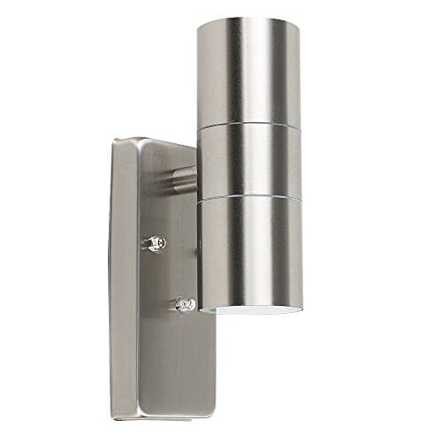 Image of MiniSun | Modern Brushed Chrome IP44 Rated Up/Down Outdoor Security Wall Light | Outdoor Wall Lights, Home Décor & Improvement Essential | Includes Bulb [Warm White] | Mains Wired