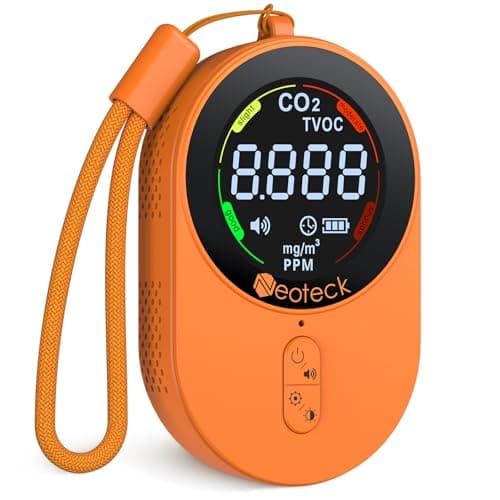 Image of Neoteck 2 in 1 CO2 & TVOC Air Quality Monitor Indoor Air Quality Detector Mini Portable Color Light Alarm Sound Alert Adjustable Brightness Rechargeable Battery for Home Office Travel