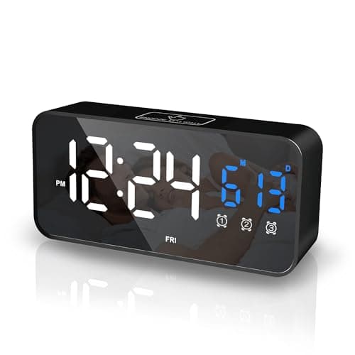 Image of Lafocuse Digital Alarm Clock with Big LED Temperature Display, Bedside Alarm Clocks with 25 Alarm Sounds, Snooze, 3 Alarms, 3 Levels Adjustable Brightness Dimmer, for Heavy Sleepers Bedroom, Black