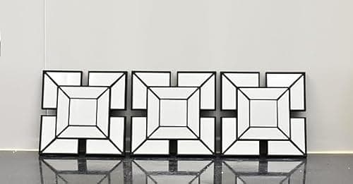Image of DEENZ Wall Mirrors decorative Set Of 3 Art Deco Style Mirrors 1920 design, wall mounted beautifull living room bedroom hallway mirrors (BLACK)