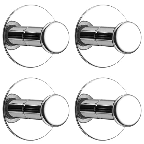 Image of SAYAYO Self Adhesive Hooks 4PCS Sticky Coat Hook Polished Chrome for Hanging Towels Wall Hooks for Bathroom Kitchen Home Door, SUS304 Stainless Steel, No Drilling, Round Design