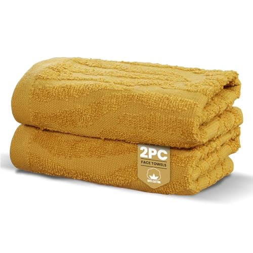 Image of Rapport Home Safari Face Towels 2-Pack | Luxurious 100% Cotton 500gsm Soft Absorbent Face Cloths | Oeko-Tex Certified Bathroom Hand Towels | Mustard Yellow (30x30cm)