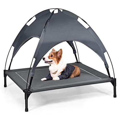 Image of GYMAX Elevated Dog Bed with Removable Canopy, Portable Pet Cot Canopy, Cooling Raised Dogs Cats Bed for Indoor and Outdoor (L)