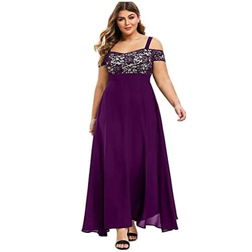 Image of Plus Size Dresses for Women UK Clearance Cold Shoulder Party Evening Clubwear Maxi Dress Elegant Sexy Casual Long Dress Cocktail Lace Floral Hollow Summer Chiffon Dresses Wedding Guest Outfit
