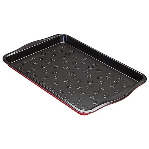 Image of Prestige New Disney Bake with Mickey Mouse Oven Tray Non Stick - Large Baking Tray 10" x 15", Carbon Steel Bakeware, Red & Black