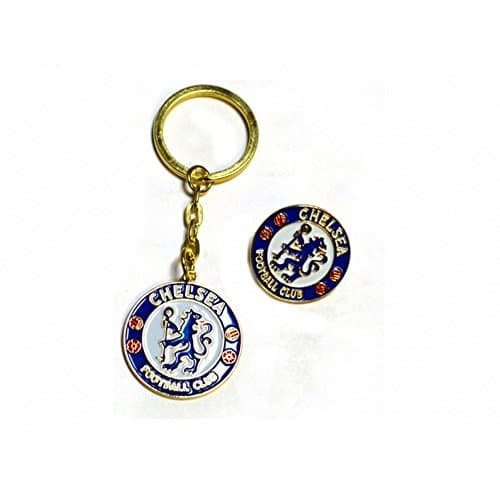 Image of Chelsea FC Official Football Crest Keyring And Badge Set (One Size) (Blue/White/Gold)