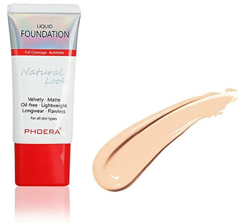 Image of AQUAPURITY PHOERA Full Coverage Foundation New Formula Waterproof Long Lasting Oil Free Velvet Matte Liquid Foundation for Oily Skin Flawless Makeup Base Cream Concealer (102 Nude…)