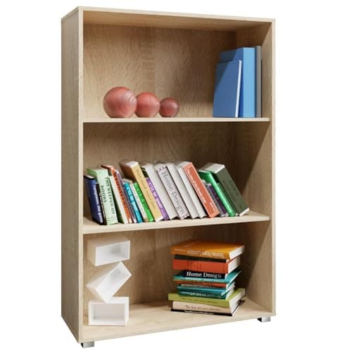Image of CASARIA® Vela Bookcase | 3 Compartments Bookshelf | Wooden Storage Rack | Modern Shelving Bookcase | Books Stand Shelf | Any Room Office | 115x60x31cm | Oak