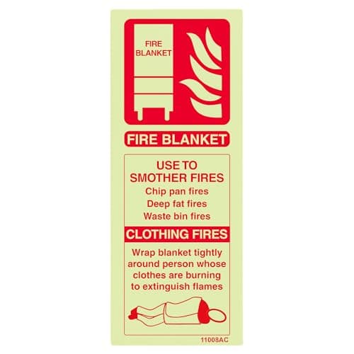 Image of V Safety 11008AC-G Glow In The Dark Fire Blanket Id Fire Extinguisher Sign - 75mm x 200mm - Rigid Plastic, Red