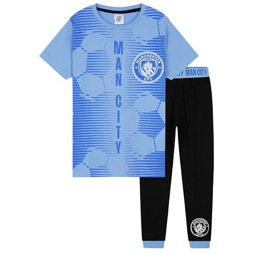 Image of MANCHESTER CITY FC Boys Pyjamas Set - Nightwear PJs for Kids Teenagers Loungewear 5-14 Years - Football Gifts for Boys (Blue/Black, 5-6 Years)