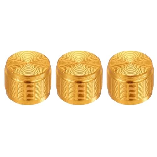 Image of sourcing map 3pcs Potentiometer Knob Knurled Shaft Gold Aluminum 6mm Shaft Dia. Rotary Knob 17mmx13mm Volume Control Knob